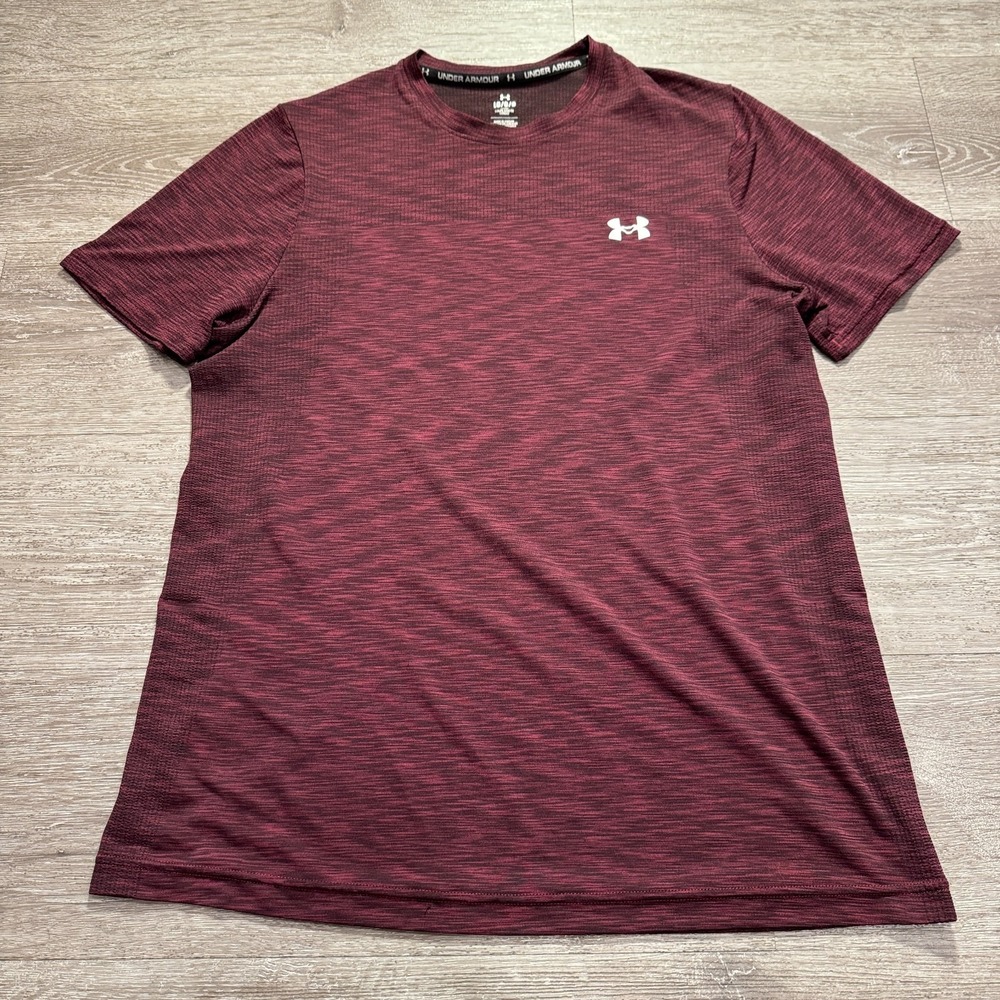 Under Armour Shirt Mens Large Burgundy Heather Polyester Performance Training